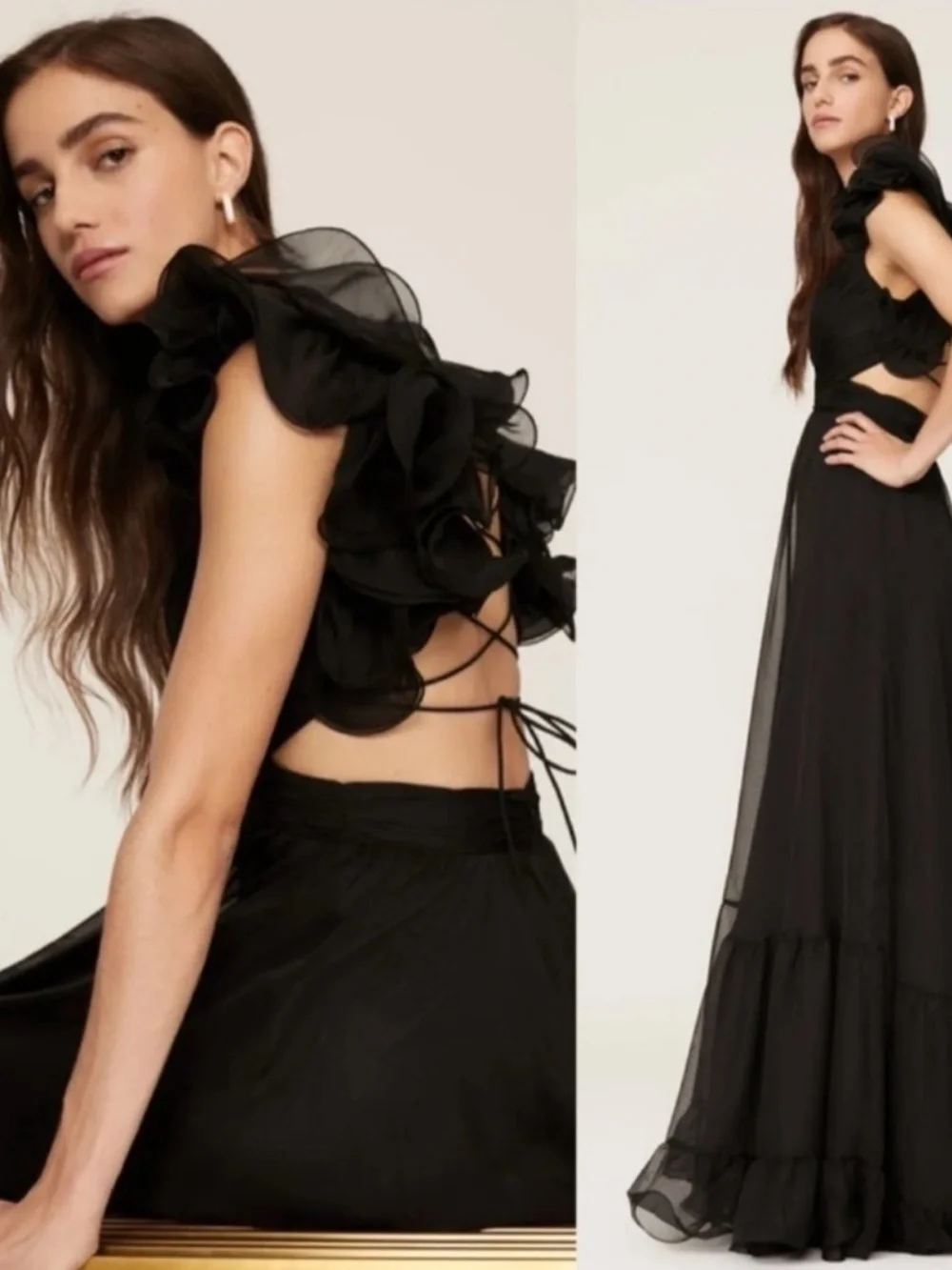 Mac Duggal Ruffled Cutout Gown Maxi Dress in Black Size 8 - Picture 4 of 14